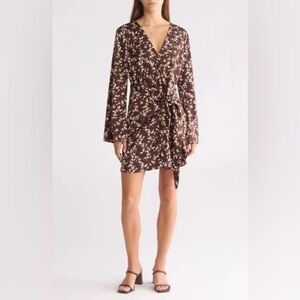 Wayf Long Sleeve Floral Dress - Brown and Cream